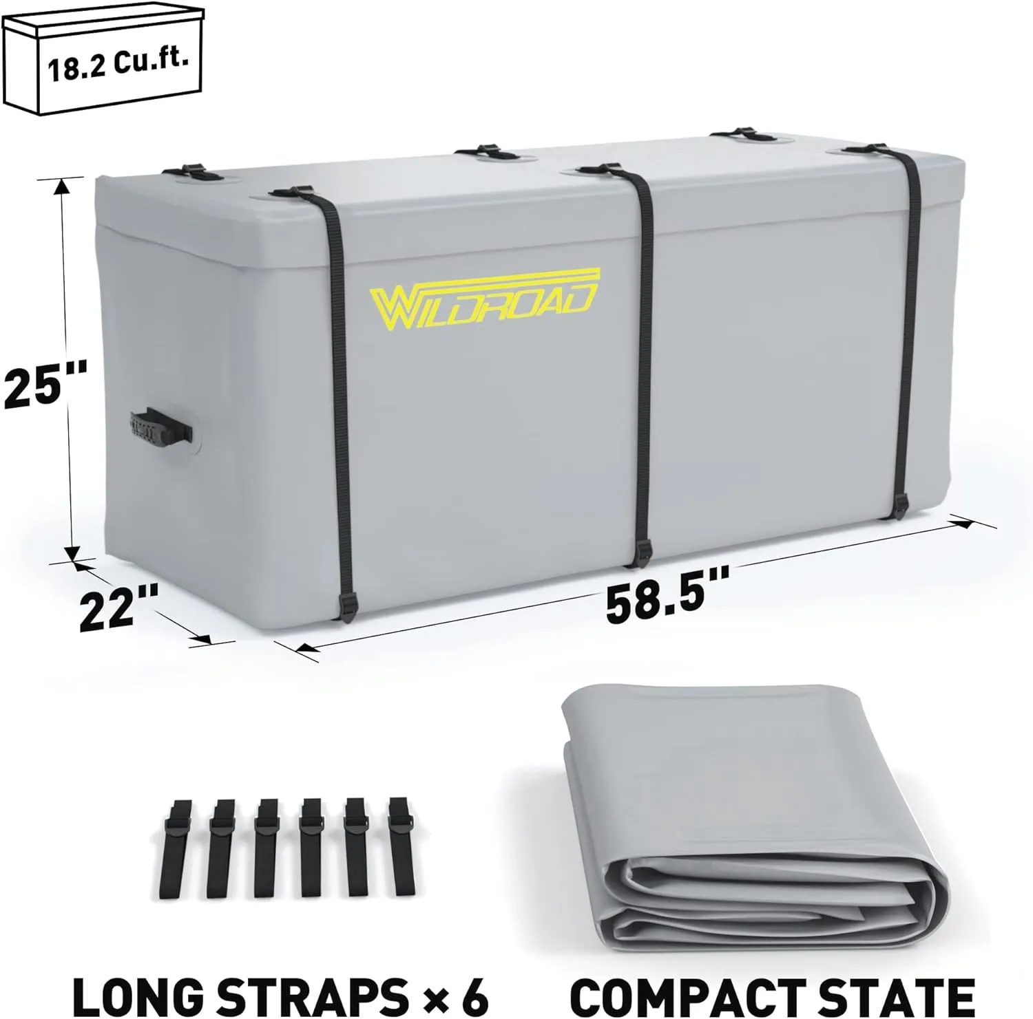 Wildroad Hitch Cargo Carrier Basket Combo 60" x 24" x 6" 500 LBS Folding Trailer Hitch Cargo Carrier Fits 2" Receiver with 18.2 Cubic feet Cargo Bag, Hitch Stabilizer, Cargo Net and Ratchet Straps