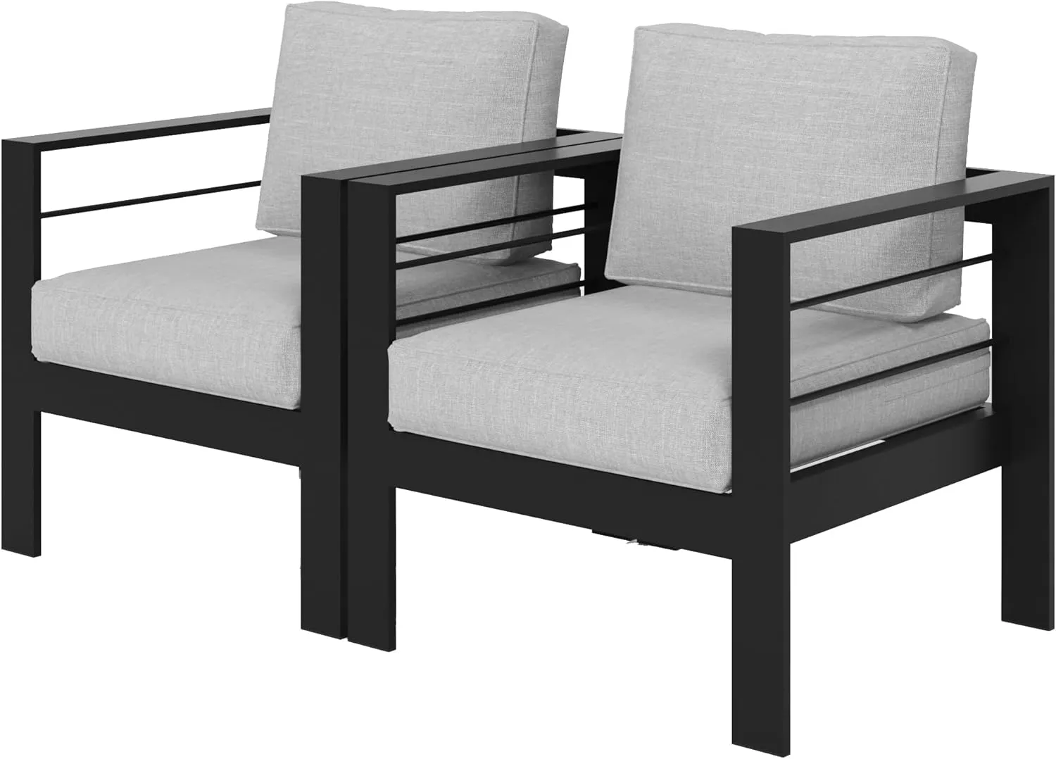 Wisteria Lane 2 Pieces Patio Furniture Aluminum Armchair, All-Weather Outdoor Single Sofa, Black Metal Chair with Light Grey Cushions