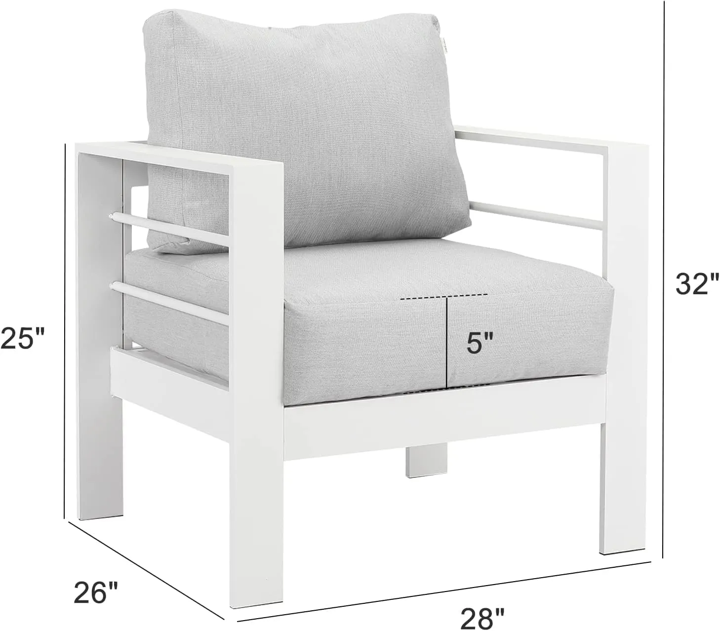 Wisteria Lane 2 Pieces Patio Furniture Aluminum Armchair, All-Weather Outdoor Single Sofa, White Metal Chair with Light Grey Cushions