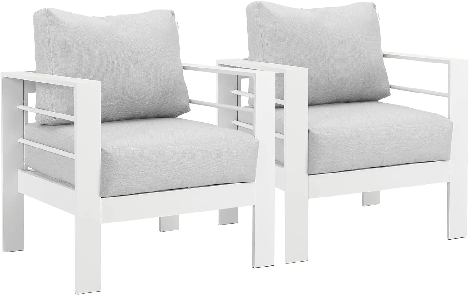 Wisteria Lane 2 Pieces Patio Furniture Aluminum Armchair, All-Weather Outdoor Single Sofa, White Metal Chair with Light Grey Cushions
