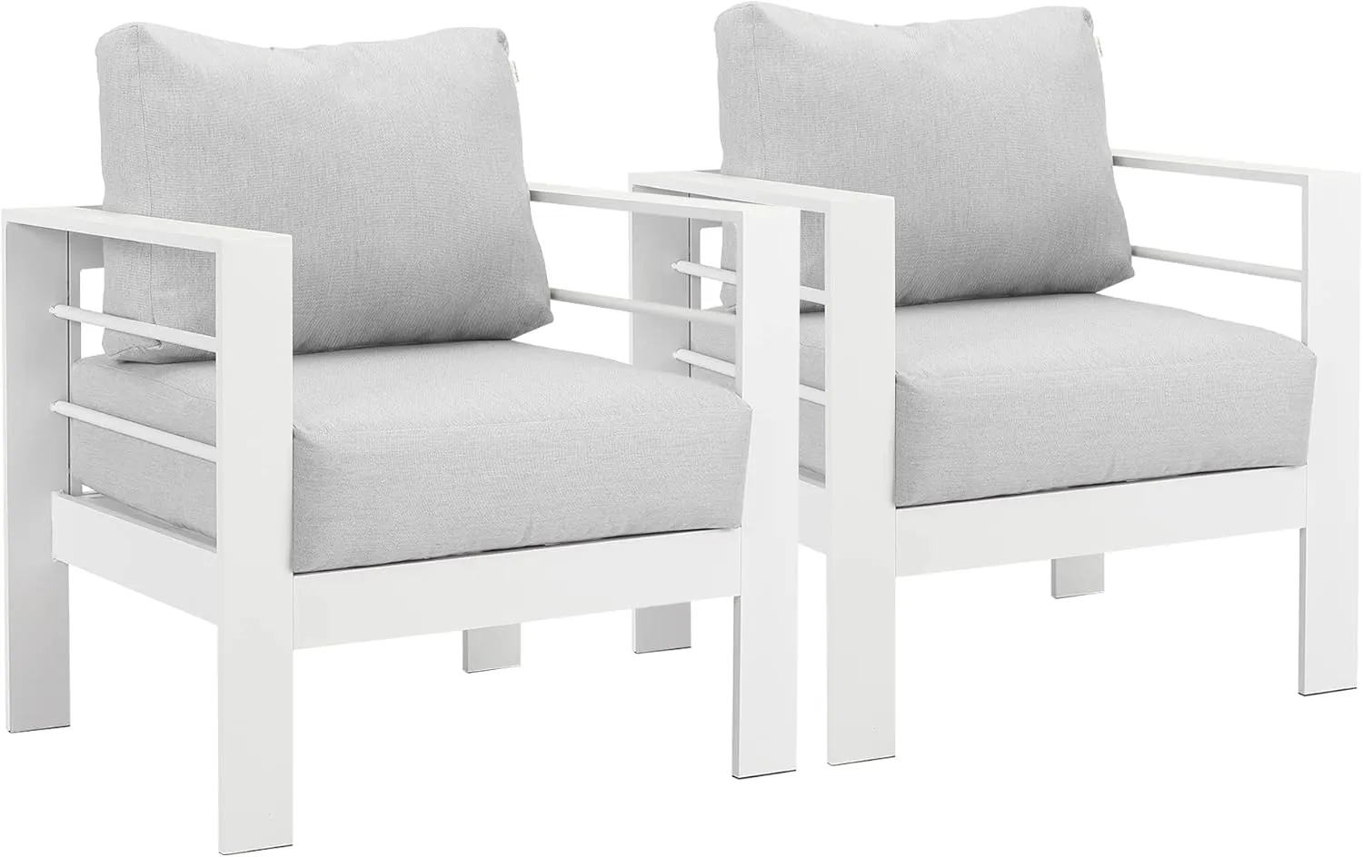 Wisteria Lane 2 Pieces Patio Furniture Aluminum Armchair, All-Weather Outdoor Single Sofa, White Metal Chair with Light Grey Cushions
