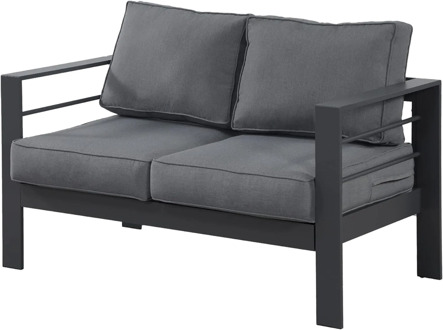 Wisteria Lane Patio Furniture Aluminum Loveseat, All-Weather Outdoor 2 Seats Sofa Couch, Gray Metal Chair with Dark Grey Cushions