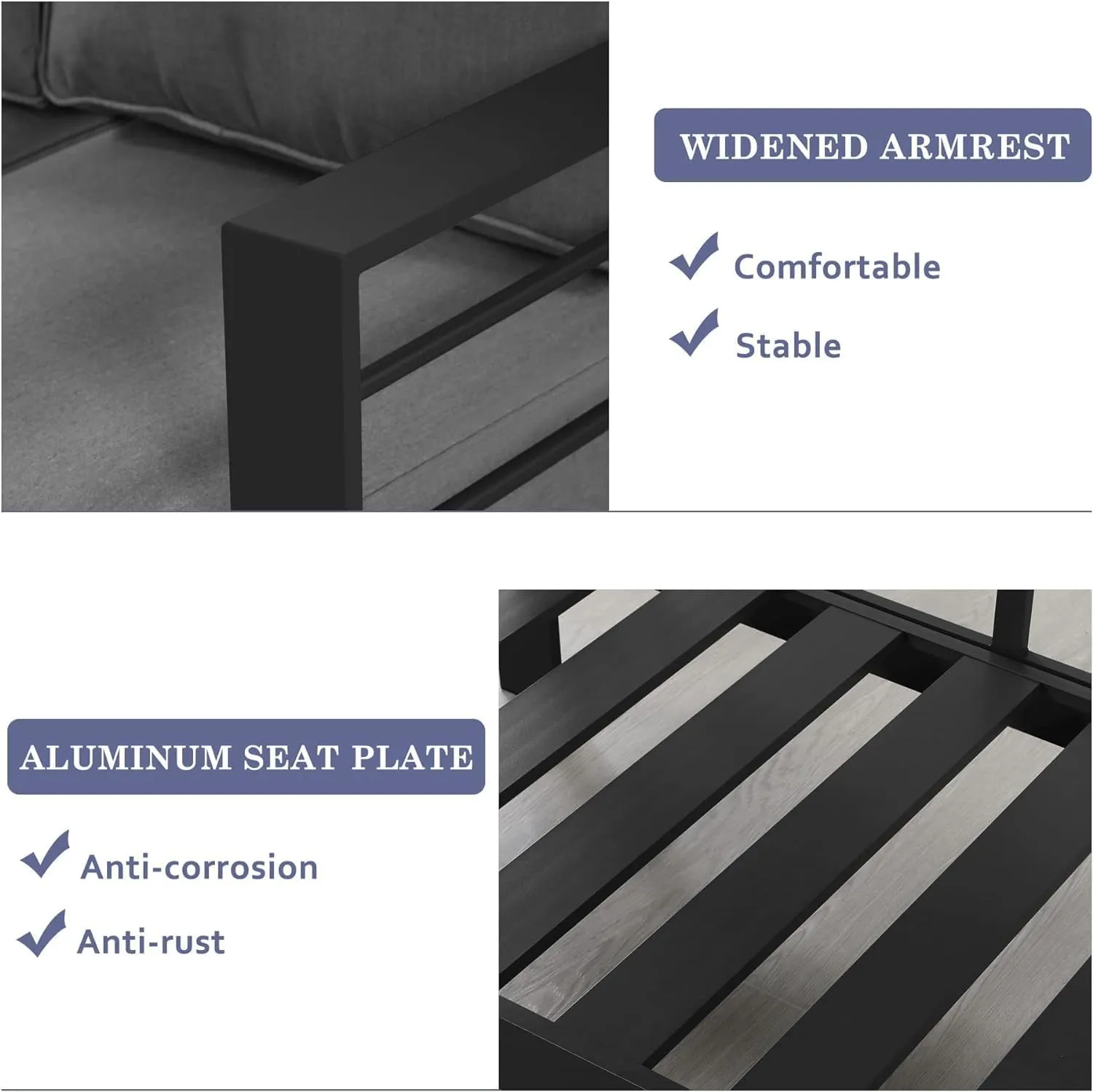 Wisteria Lane Patio Furniture Aluminum Loveseat, All-Weather Outdoor 2 Seats Sofa Couch, Gray Metal Chair with Dark Grey Cushions