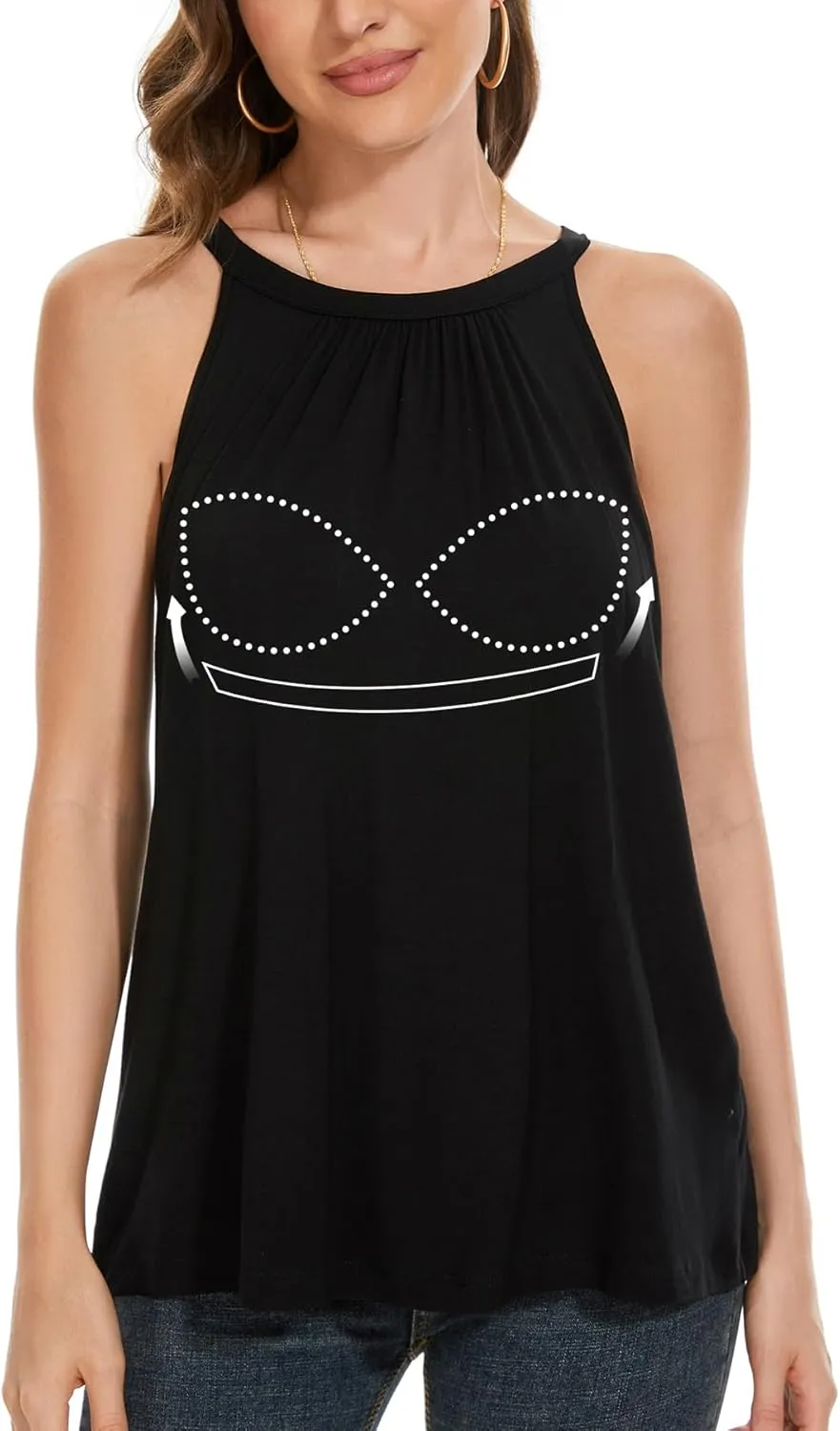 Women Halter Tank Top with Built in Bra Flowy Sleevless Padded Camisole Loose Fit Summer Shirt Top S-3XL
