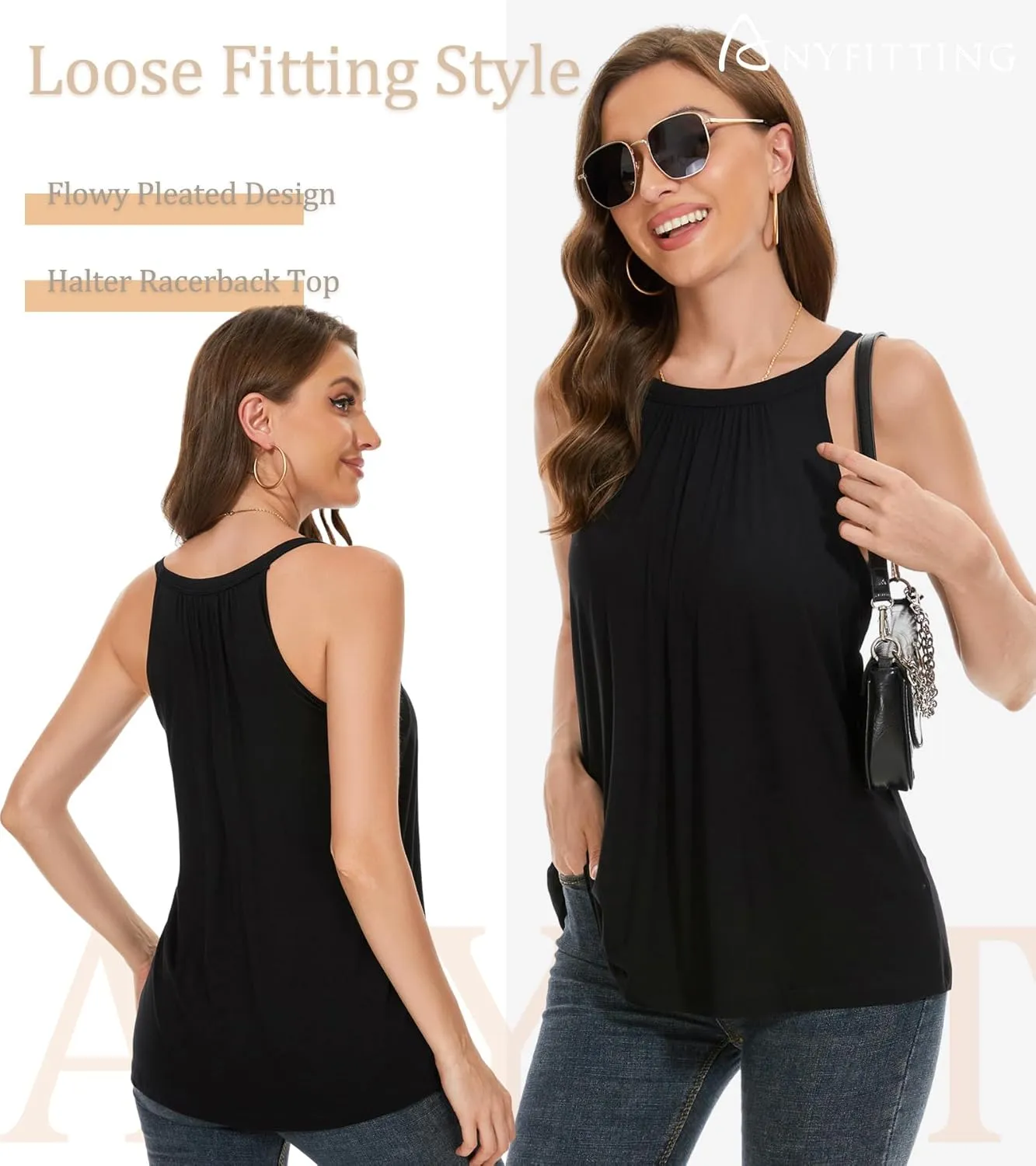 Women Halter Tank Top with Built in Bra Flowy Sleevless Padded Camisole Loose Fit Summer Shirt Top S-3XL