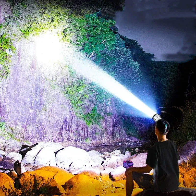 World's First 100000lm Solar P100 Sensor Headlamp Spotlights USB Solar Charging Digital Power Display High Power LED Long Shot Headlamp Cell Phone Charger