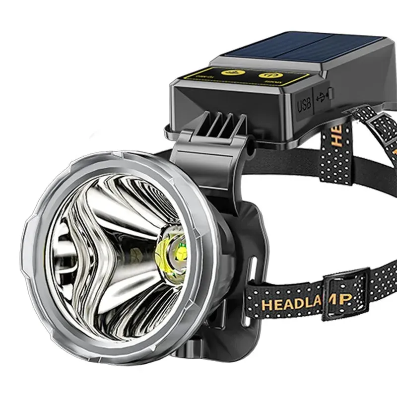 World's First 100000lm Solar P100 Sensor Headlamp Spotlights USB Solar Charging Digital Power Display High Power LED Long Shot Headlamp Cell Phone Charger
