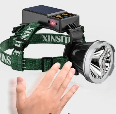 World's First 100000lm Solar P100 Sensor Headlamp Spotlights USB Solar Charging Digital Power Display High Power LED Long Shot Headlamp Cell Phone Charger