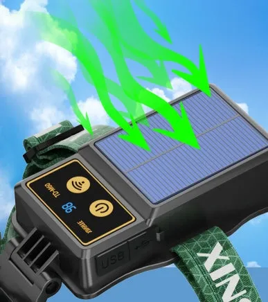 World's First 100000lm Solar P100 Sensor Headlamp Spotlights USB Solar Charging Digital Power Display High Power LED Long Shot Headlamp Cell Phone Charger
