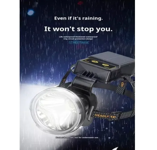 World's First 100000lm Solar P100 Sensor Headlamp Spotlights USB Solar Charging Digital Power Display High Power LED Long Shot Headlamp Cell Phone Charger
