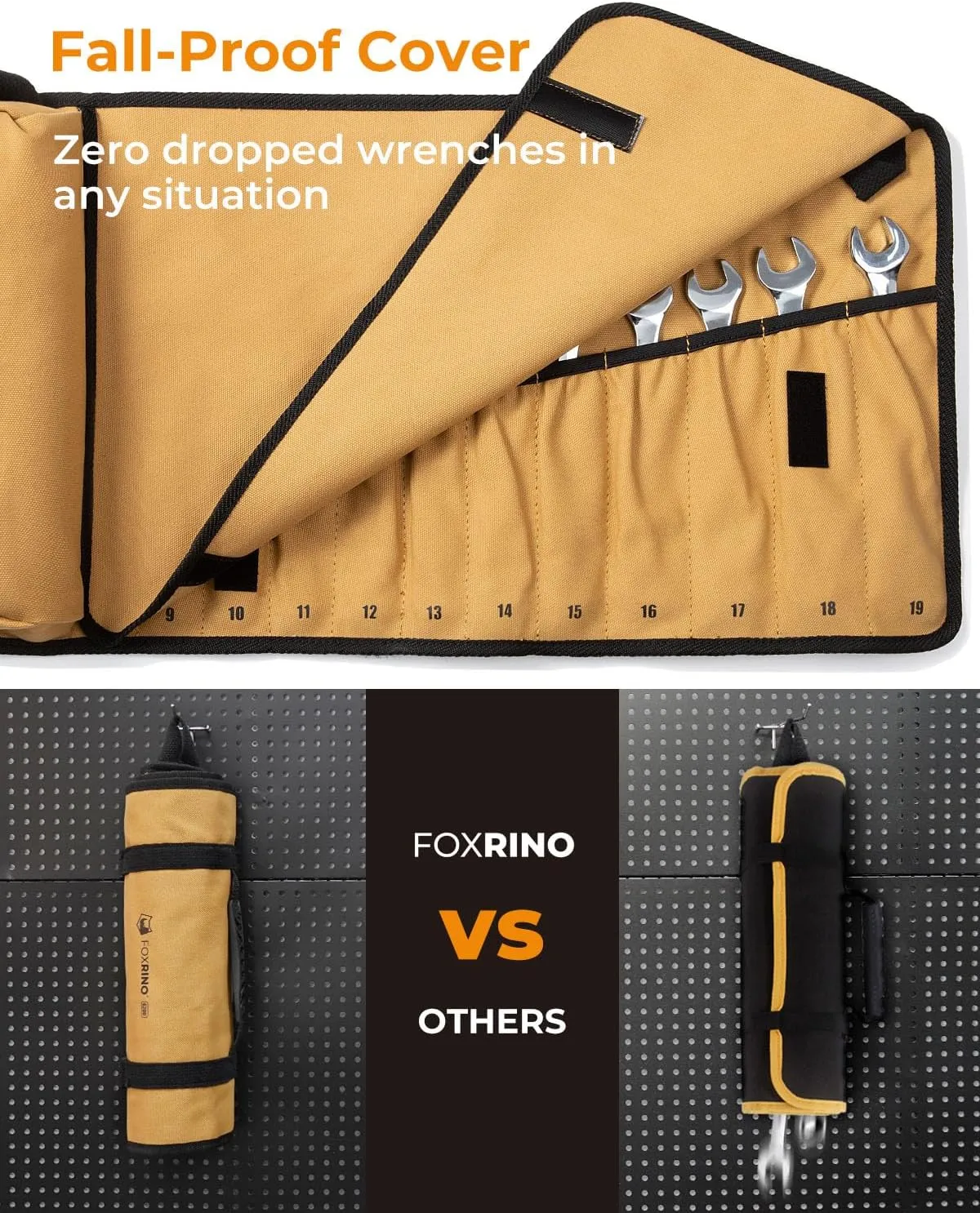 Wrench Roll, Wrench Roll Up Pouch, Gifts for Men Father Dad Mechanic, Heavy Duty Canvas Wrench Organizer Bag (Brown, 12 1 Metric)