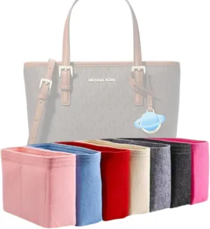 Xoppia Bag Organizer compatible with Michael Kors Jet Set Travel Extra-Small Top-Zip Tote. Felt Insert Liner for Women Handbag. (Beige, Style A: Exposure)