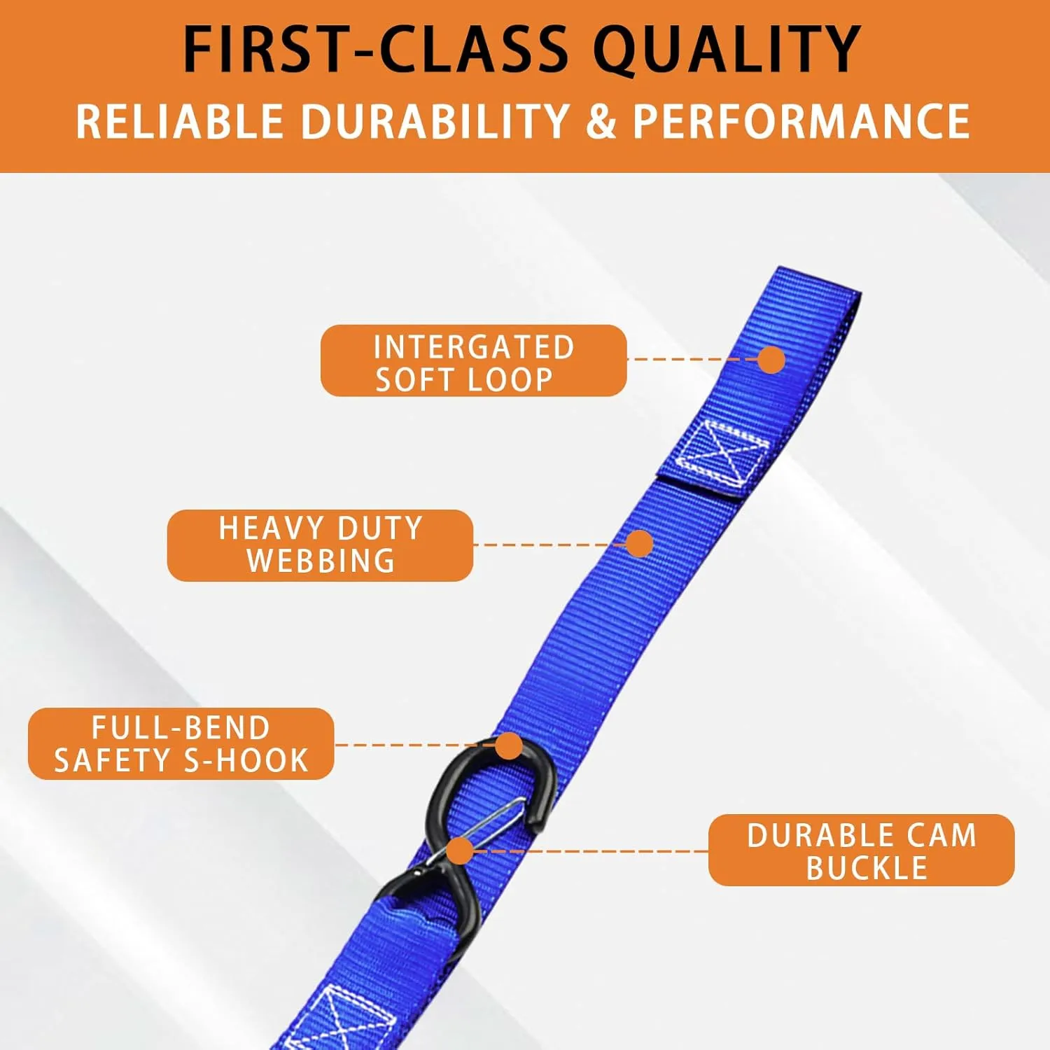 XSTRAP STANDARD Motorcycle Tie Down Straps- (2 Pack) 3,000lb Break Strength, 1.5 IN X 8FT Heavy-Duty Cambuckle Tie Down Set with S Hook and Soft Loops, Handlebar Strap for Dirt Bike, Kayak, Boat, Blue