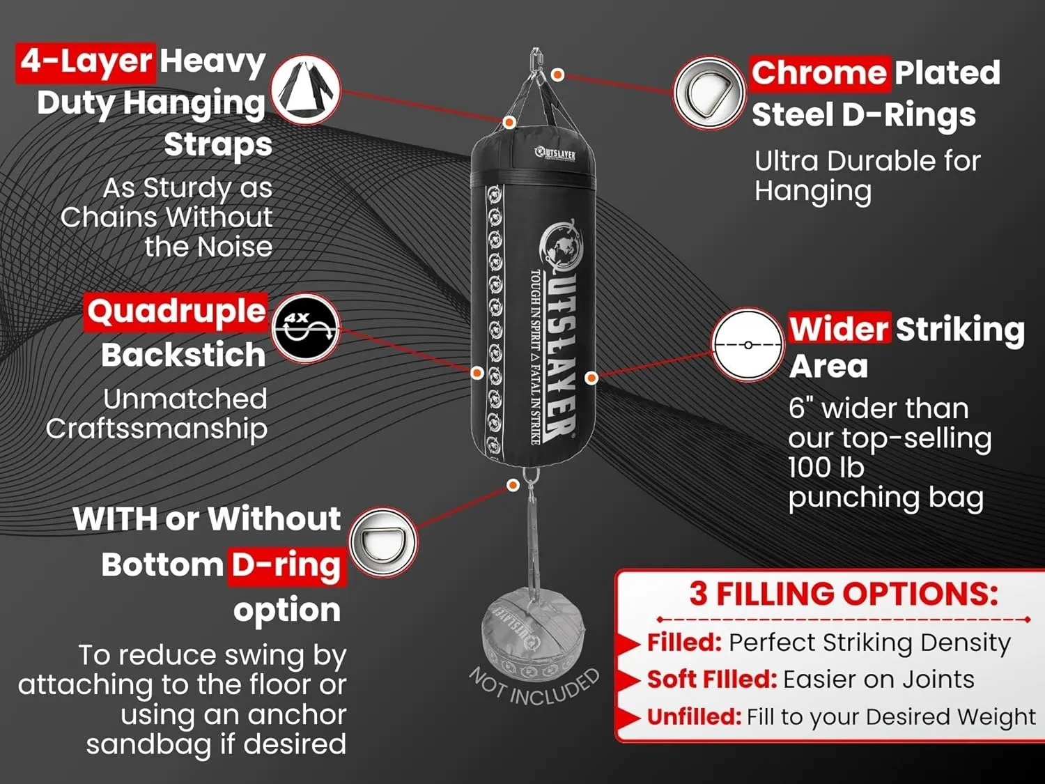 XXL 150 LB Heavy Boxing Punching Bag - Versatile Training for Mixed Martial Arts Wider Striking Area - USA Made