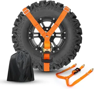 Y Strap for Spare Tire,3 Ratchet Straps Tie Down, Heavy Duty Spare Tire Strap for UTV,Roof Rack Spare Tire Mount,Pickup Trucks(Orange)