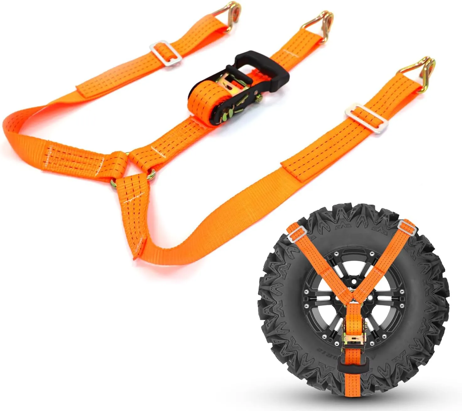 Y Strap for Spare Tire,3 Ratchet Straps Tie Down, Heavy Duty Spare Tire Strap for UTV,Roof Rack Spare Tire Mount,Pickup Trucks(Orange)