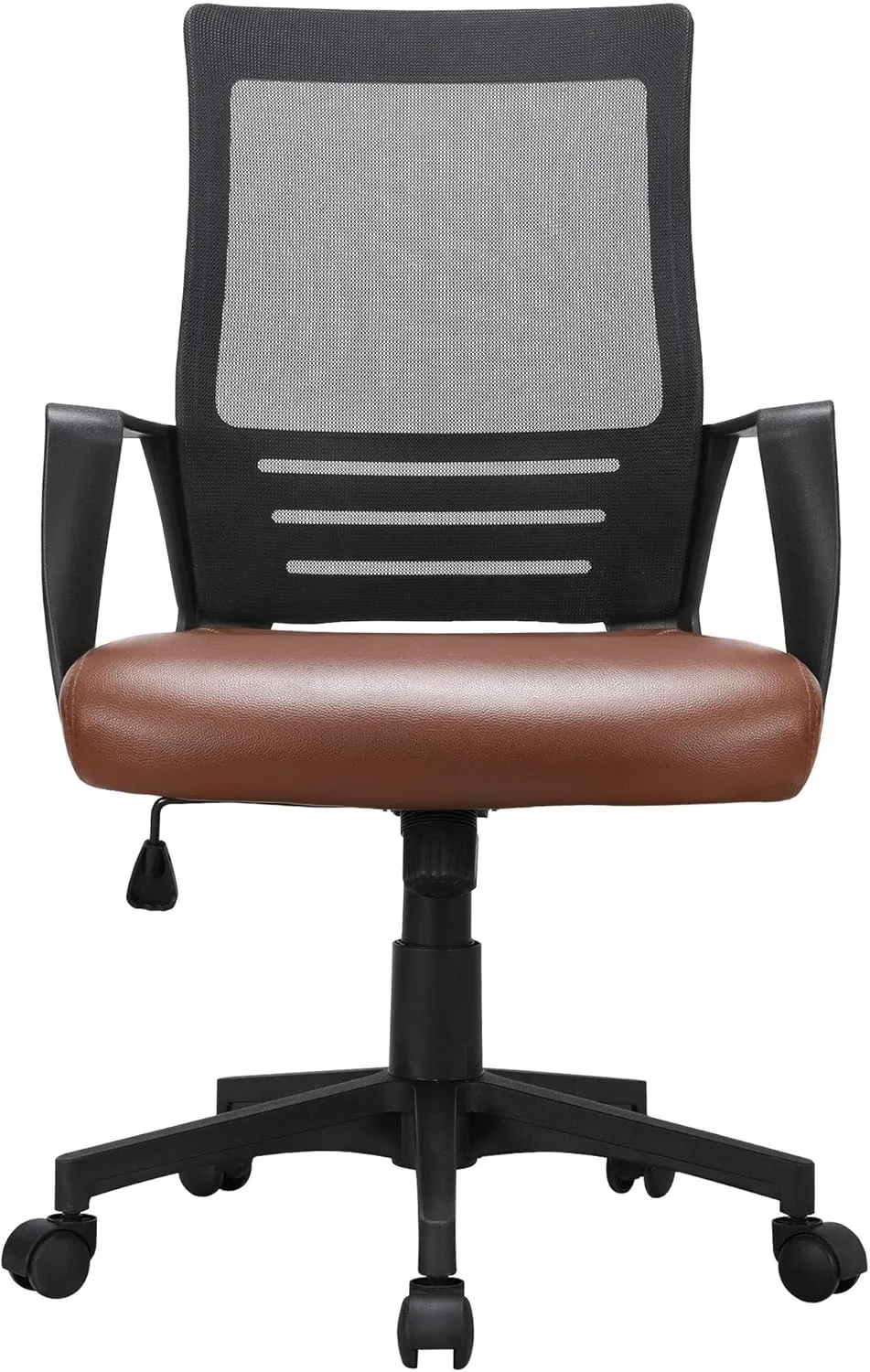 Yaheetech Mid Back Mesh Office Chair with Leather Seat Executive Office Computer Task Chair with Armrests and Lumbar Support, Brown