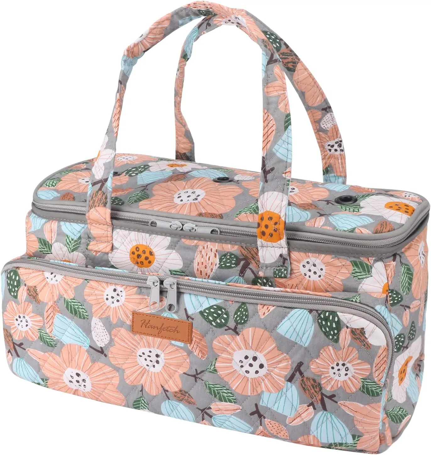 Yarn Bag-Large Size-Yarn Storage Organizer with Grommets-Portable Crochet Bag for Yarn Skeins-Crochet Hooks-Knitting Needles -Other Accessories (Flower-Grey)