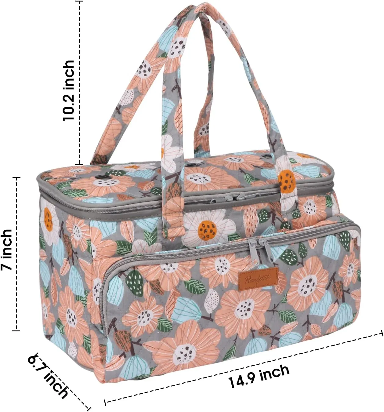 Yarn Bag-Large Size-Yarn Storage Organizer with Grommets-Portable Crochet Bag for Yarn Skeins-Crochet Hooks-Knitting Needles -Other Accessories (Flower-Grey)