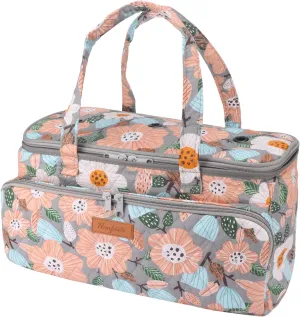 Yarn Bag-Large Size-Yarn Storage Organizer with Grommets-Portable Crochet Bag for Yarn Skeins-Crochet Hooks-Knitting Needles -Other Accessories (Flower-Grey)