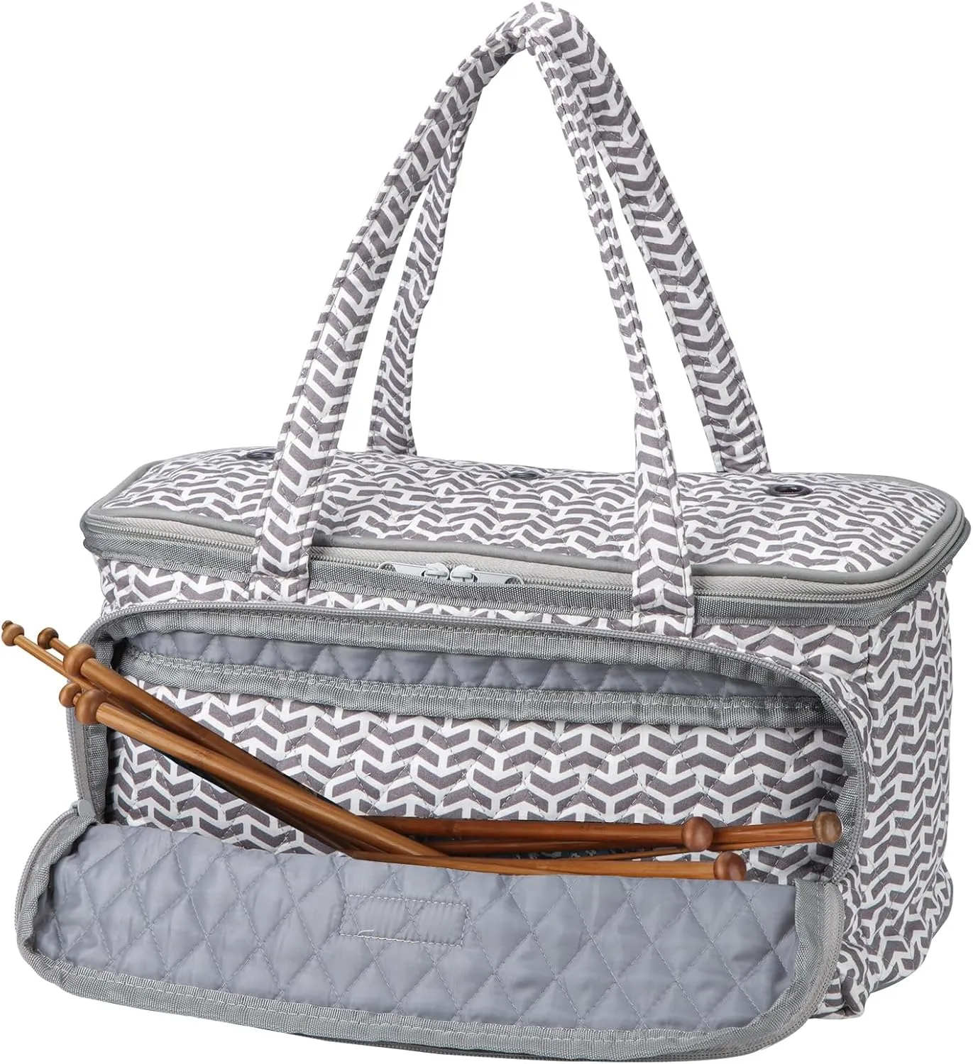 Yarn Bag-Yarn Storage Organizer with Grommets-Portable Crochet Bag for Yarn Skeins-Crochet Hooks-Knitting Needles -Other Accessories (Gray-Arrow)