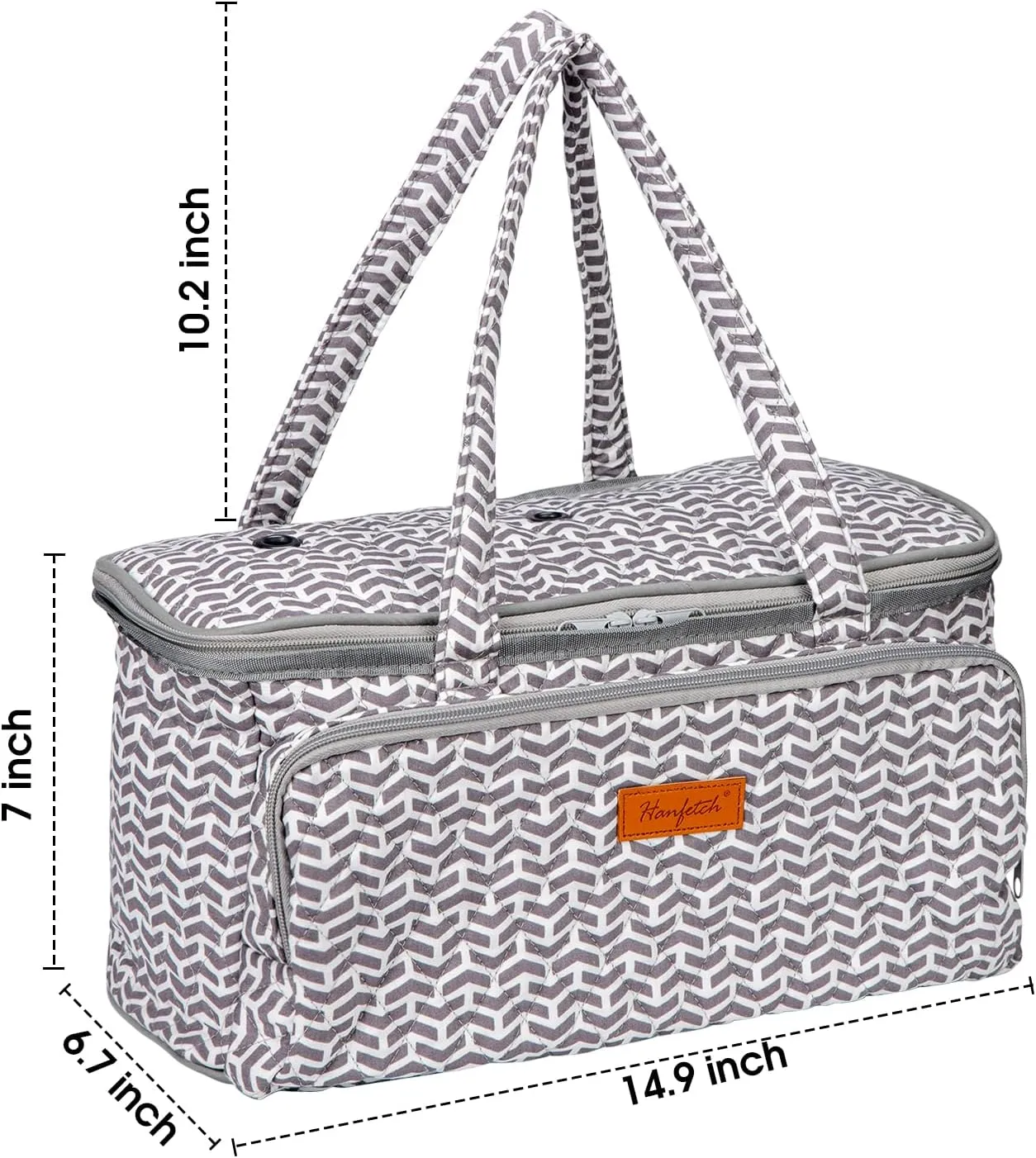 Yarn Bag-Yarn Storage Organizer with Grommets-Portable Crochet Bag for Yarn Skeins-Crochet Hooks-Knitting Needles -Other Accessories (Gray-Arrow)