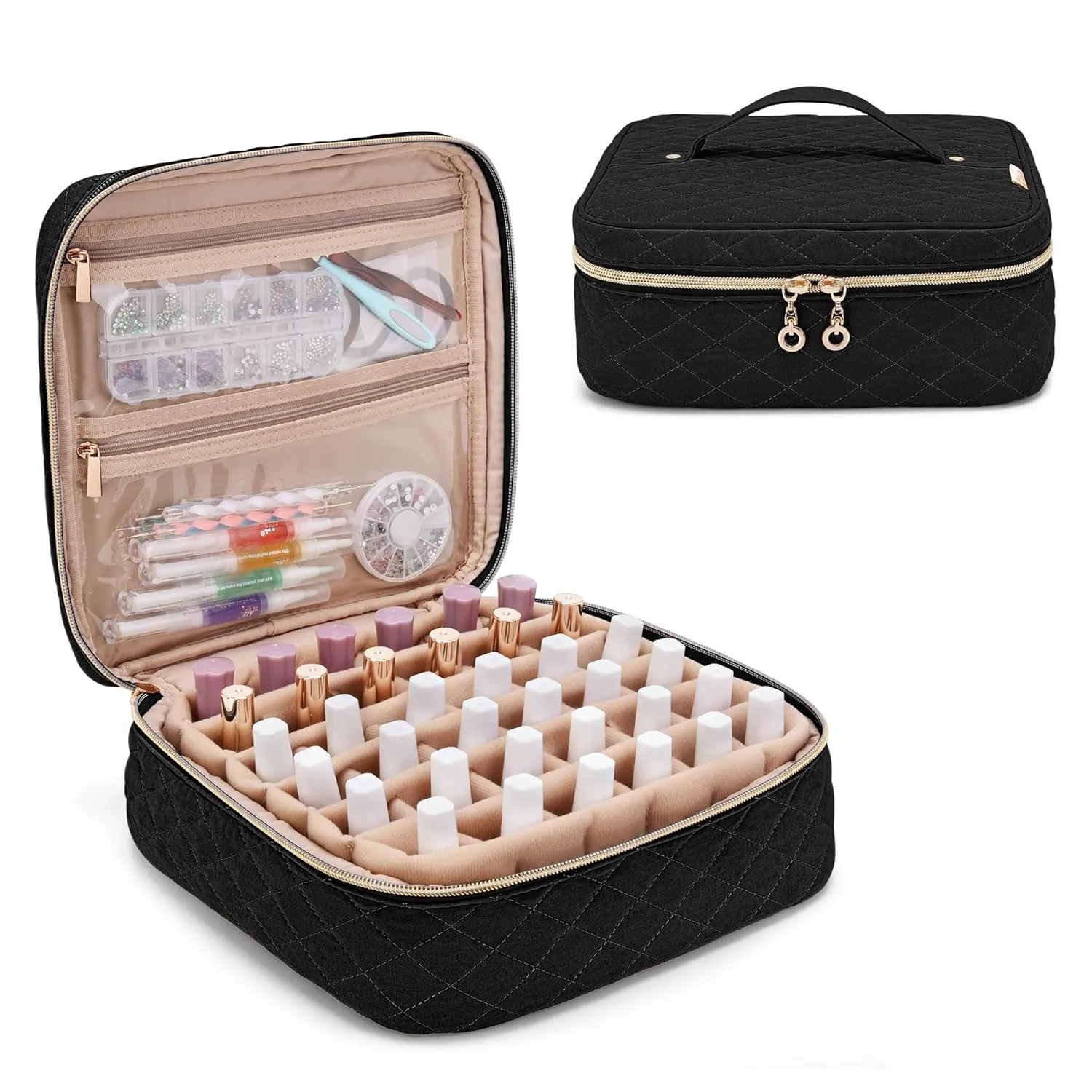 Yarwo Nail Polish Carrying Bag Holds 36 Bottles (15ml/0.5 fl.oz), Travel Storage Organizer for Nail Polish and Manicure Accessories, Black (Bag Only)