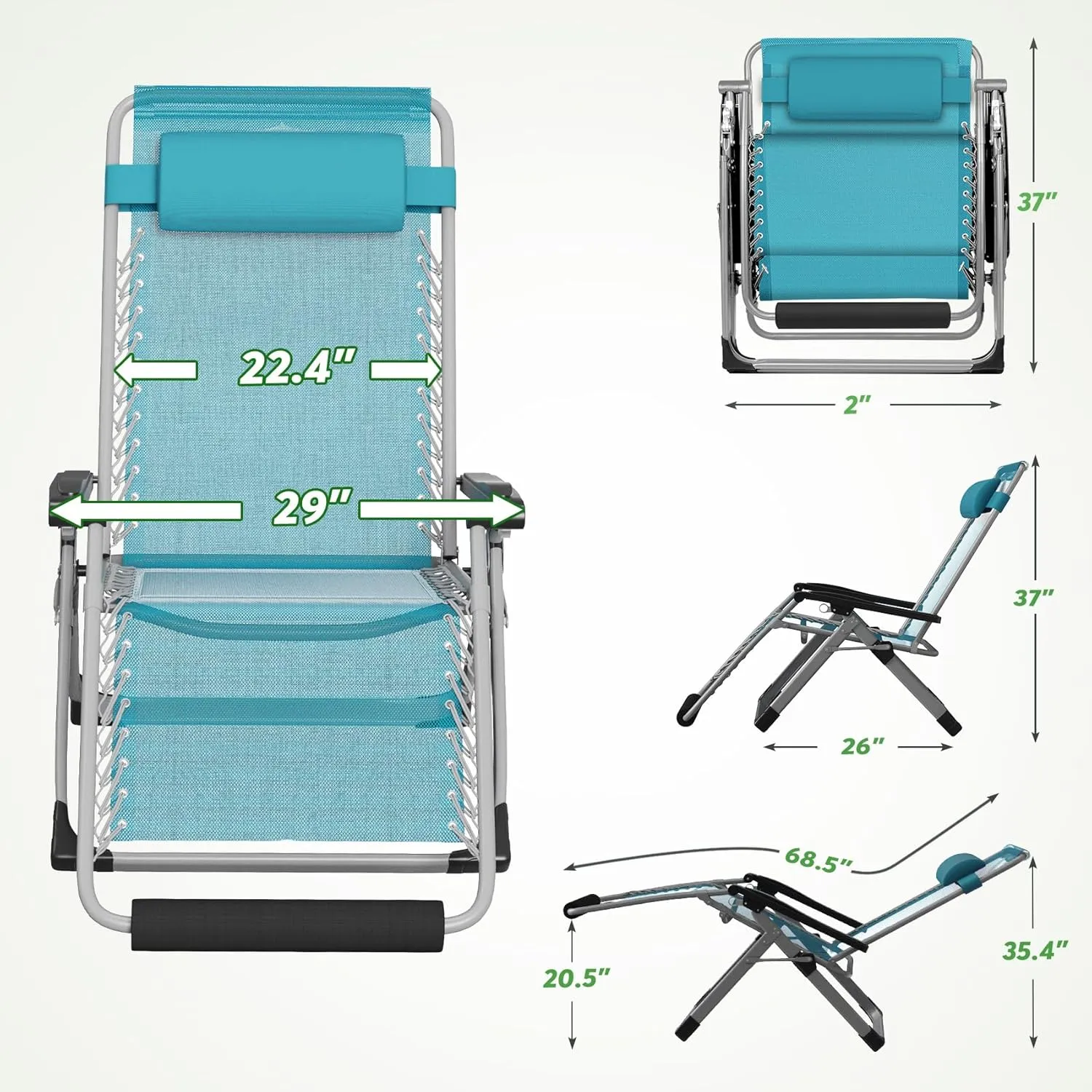 ZENPETIO 29In XL Zero Gravity Chair w/Cushion, Zero Gravity Recliner Lounge Chair for Indoor and Outdoor, Reclining Camping Chair for Lawn, Anti Gravity Chair with Cup Holder and Footrest, 440LBS