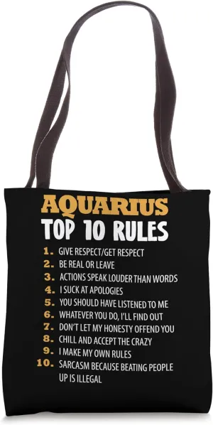 Zodiac Sign Top 10 Rules Of Aquarius Astrology Tote Bag