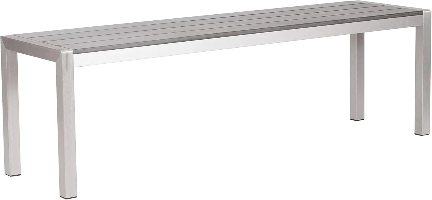 Zuo Outdoor Metropolitan Bench Chair, Brushed Aluminum
